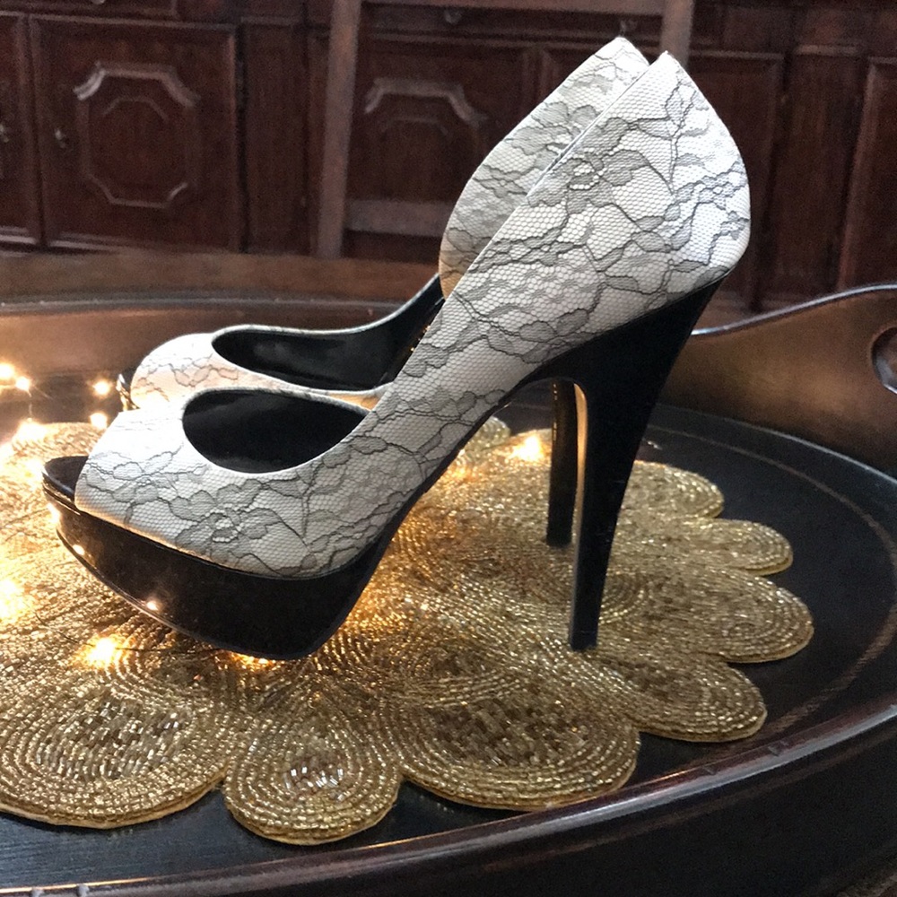 City Streets Black Lace 5 Inch High Heels - Picture 4 of 12